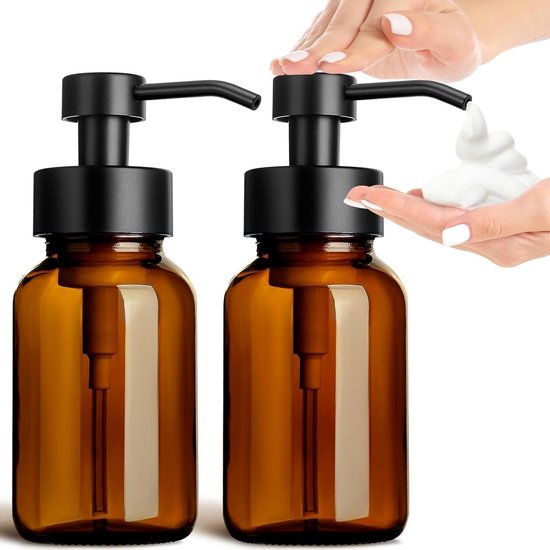 Distributeur de savon mousse en verre 250 ml - marron, lot de 2