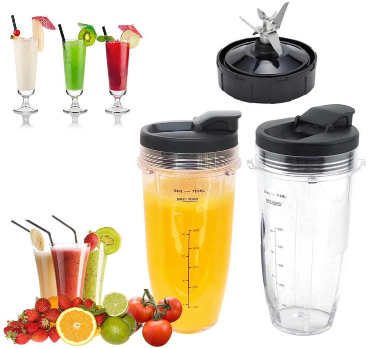 24OZ 710ml Vervangende onderdelen voor blender - 24 oz beker - Geschikt voor Nutri Ninja BL480 1500W(2 bekers, 2 deksels, 1 basis) – foto 6