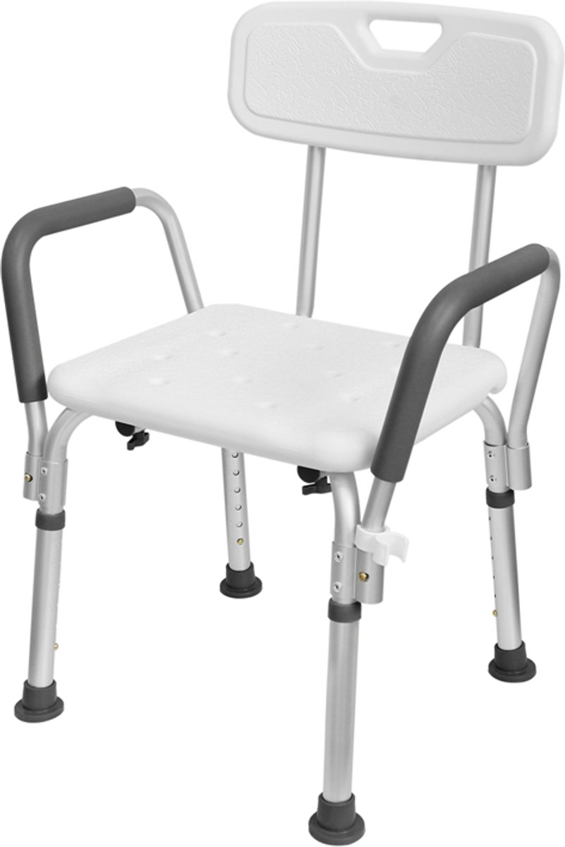 Aufun Douchekruk, Douchestoel Met Badgreep Voor Senioren In Hoogte Verstelbaar 75-88 Cm, Toiletverhoger Anti-Slip Voeten Badzitje