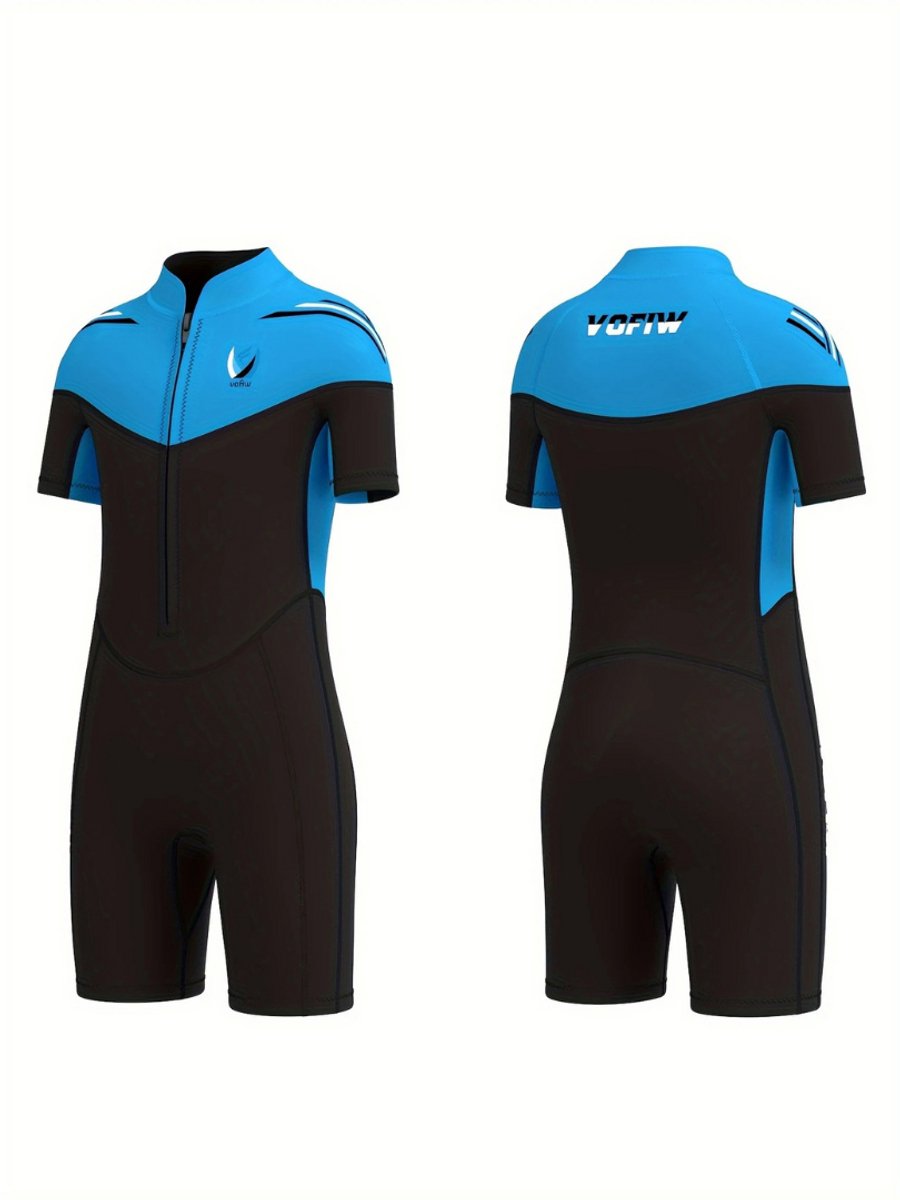 Livano Wetsuit Kinderen Swimsuit Shorty Surfpak Duikpak Lange Mouw Zwemsuit – 6y Blauw