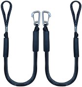 Landvast Bootuitrusting - 2 stuks - Uitrekken 1.2 - 1.7M - Aanlegtouw voor boten - Zwart - Aanmeertouw - Boottouw - Bootaccessoires voor boten dok - Docklijn met haken - Voor boten, kajak, jetski, pontoon, kano