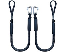 Landvast Bootuitrusting - 2 stuks - Uitrekken 1.2 - 1.7M - Aanlegtouw voor boten - Zwart - Aanmeertouw - Boottouw - Bootaccessoires voor boten dok - Docklijn met haken - Voor boten, kajak, jetski, pontoon, kano