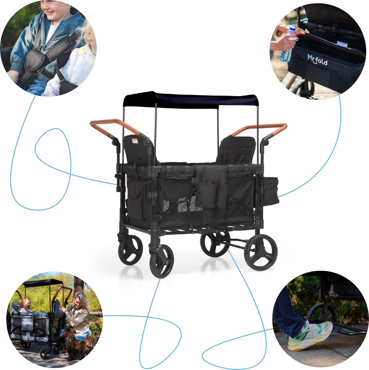 Mr Fold Opvouwbare Kinderwagen Zwart voor 2 Kinderen - afbeelding 2