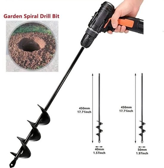 Grondboor voor Boormachine Staal ø4 cm x 45 cm Bollenboor Bollenpoter Grond Boor Slangenboor Bollenboor Tuinboor — afbeelding 5