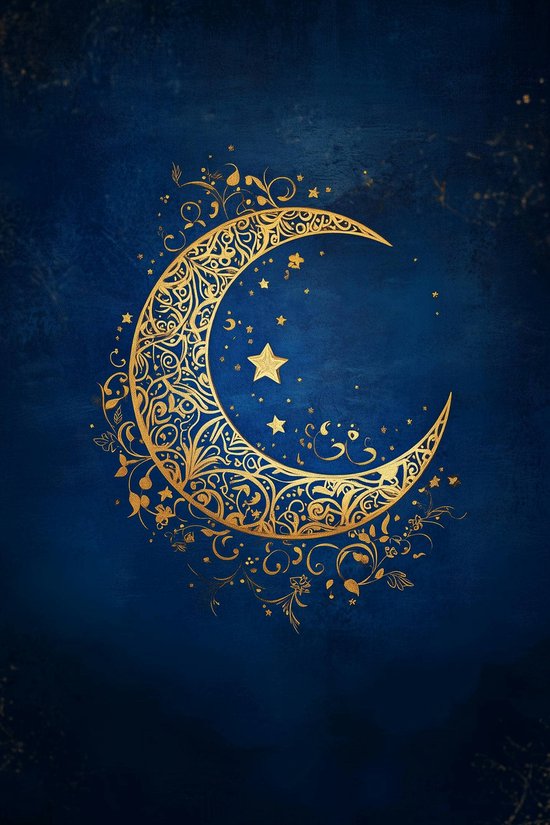Affiche Demi-Lune - Mystique - Minimaliste - Spirituel - Art - Goud - Artistique - Format 50x70cm - Décoration murale - S5283BY