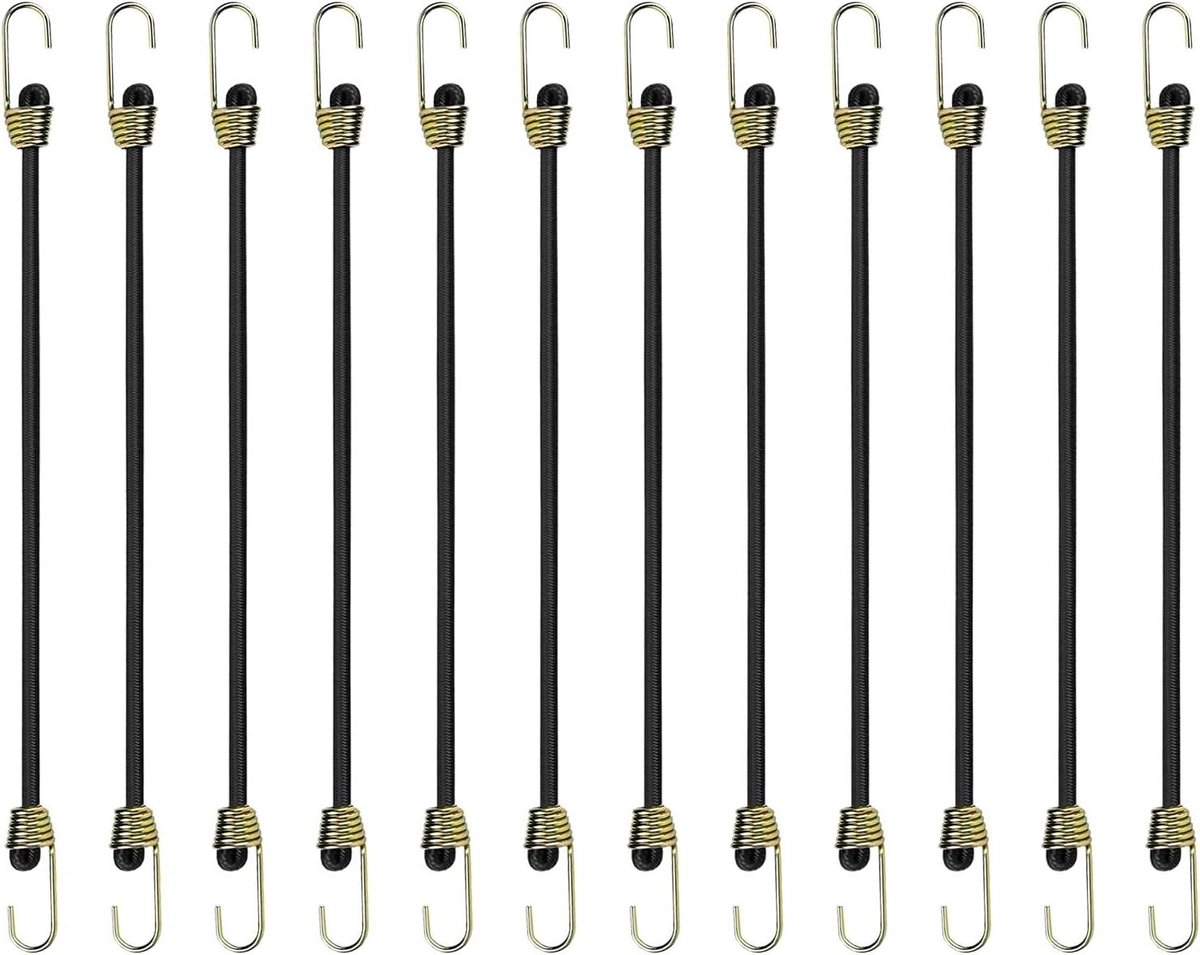 12 stuks expanders bagagespanners 25 cm spanrubber met haken Elastische weerbestendige spanbanden voor bagage, dakdragers, camping UV-bestendig, ideaal voor outdoor en dagelijks gebruik