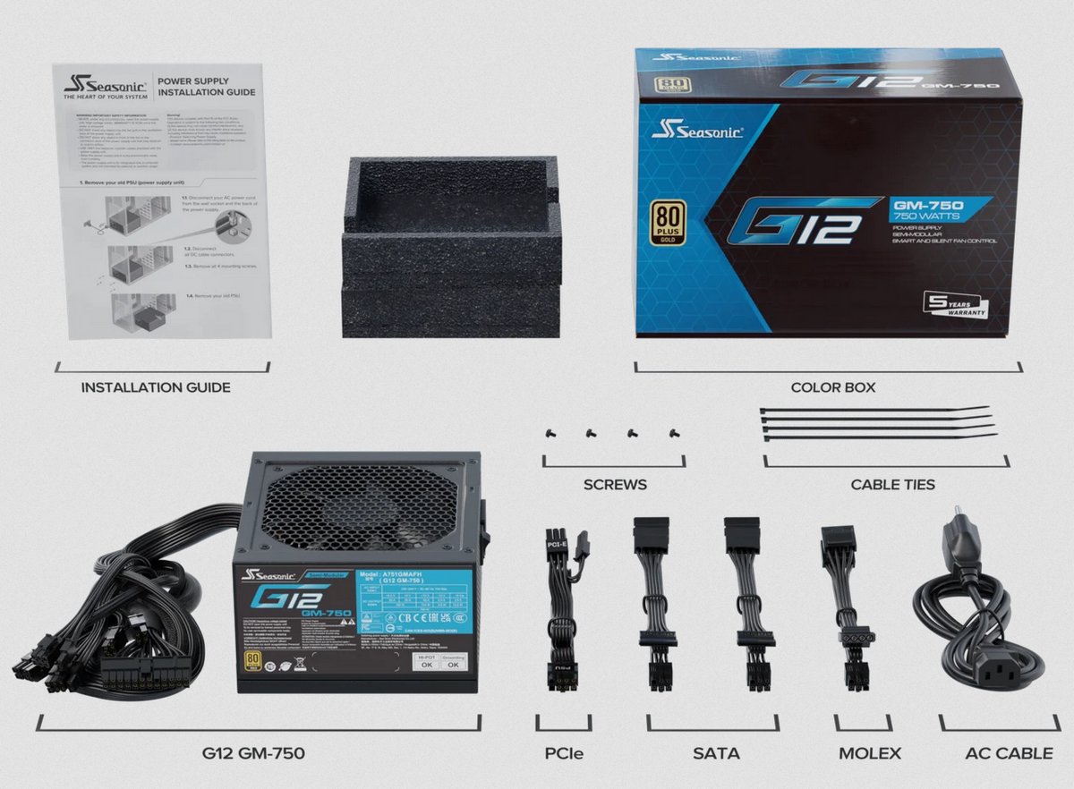 Seasonic G12 Gm - 750 W voeding - afbeelding 4