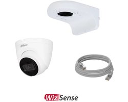Ensemble de caméras blanc composé de : Caméra Dahua 4MP IPC-HDW2441T- S WizSense - Support mural pour caméra Dahua PFB205W-E - Câble réseau Cat5e 5 mètres.