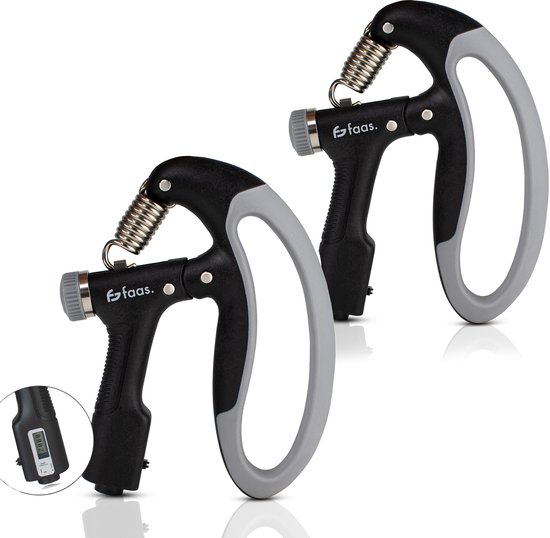 Handtrainer – Set van 2 – Handknijper – Verstelbare Handtrainer 10 tot 100 KG – Automatische Teller – Verstelbare Handtrainer – Zwart – van Faas
