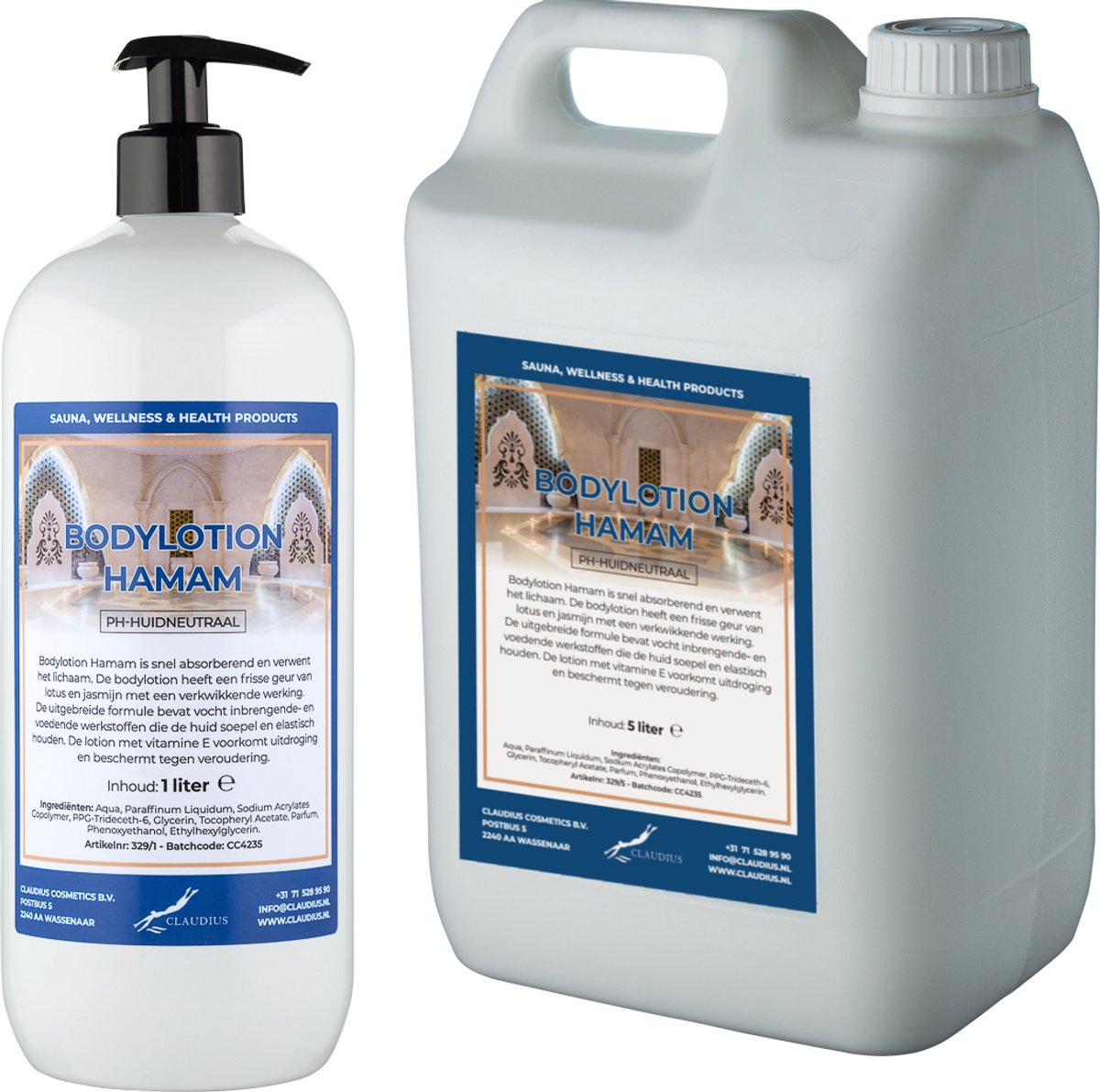 Bodylotion Hamam 1 liter met gratis pomp - hervulbaar + Jerrycan 5 liter navulling