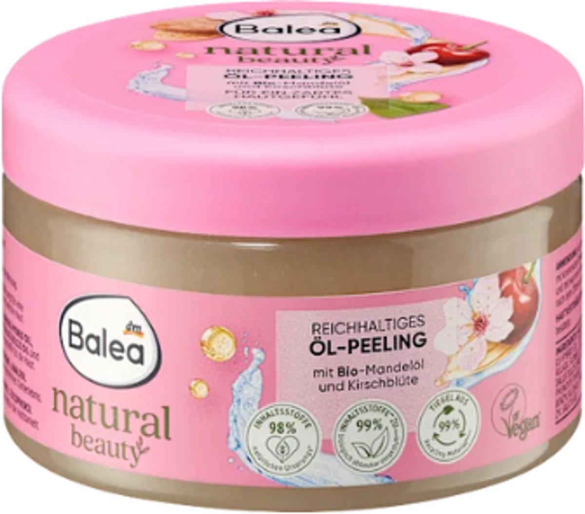 Balea Natural Beauty Oliescrub | 1x 300 gr | Vegan Oil Peeling met Bio-Amandelolie en Kersembloesem - Verzorgende Bodyscrub