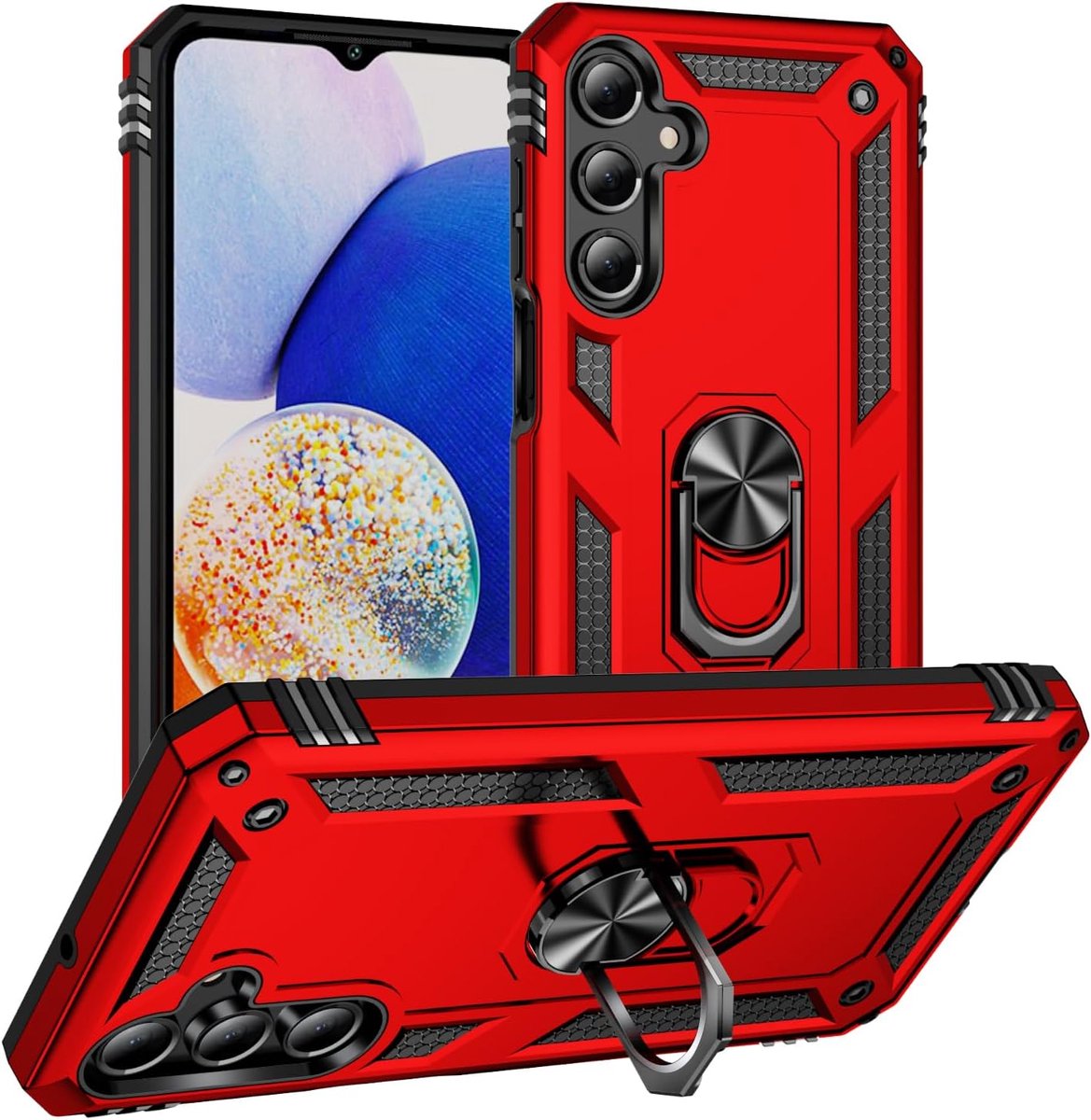 Anti-Shock Hybrid Ring Armor - Backcover Hoesje Geschikt voor: Samsung Galaxy A16 - Rood