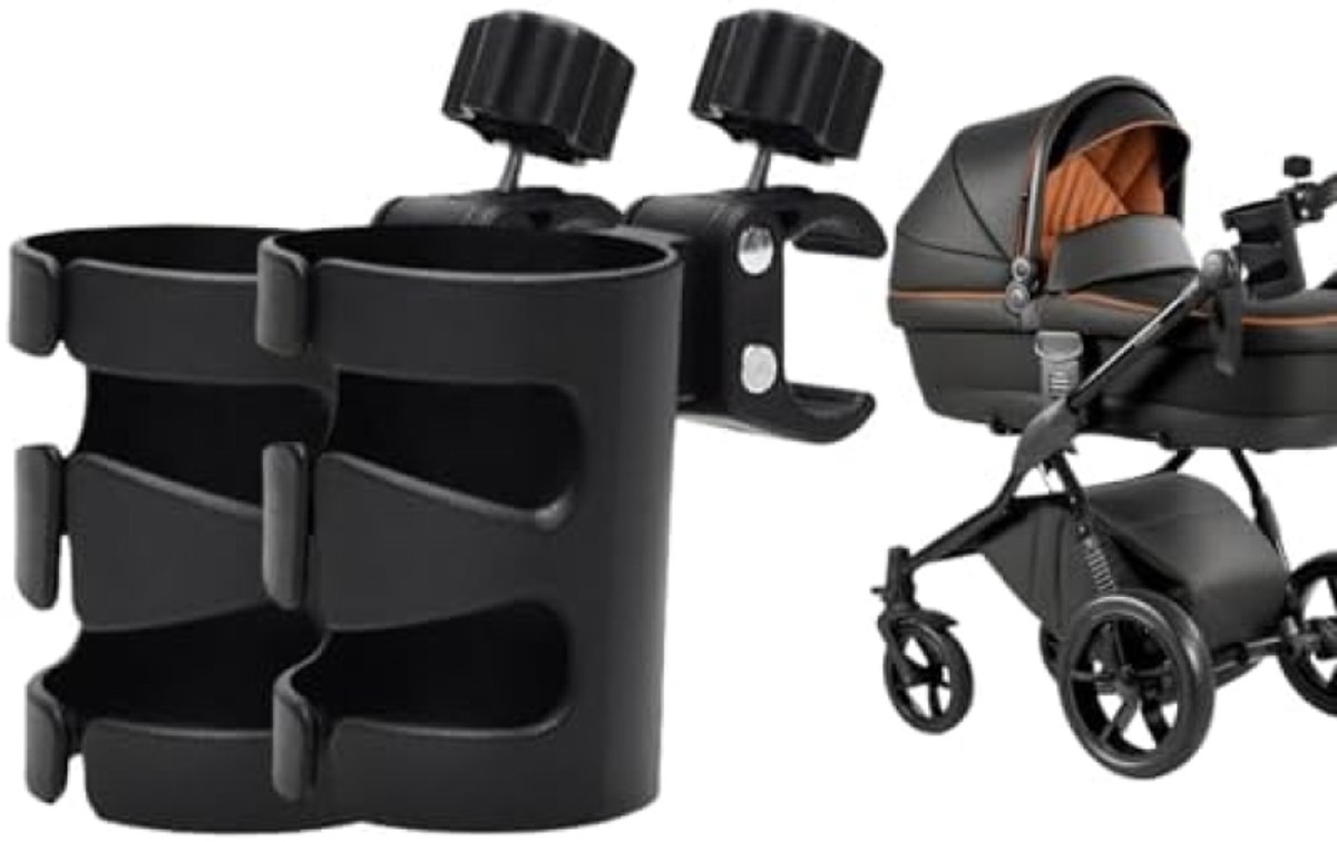PolkaHome Drankhouder voor Kinderwagen - Set van 2 - Zwart - Hoogwaardig PP Materiaal - Gemakkelijk te Installeren - Universeel Compatibel