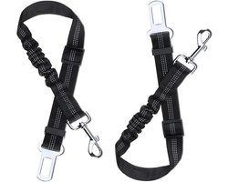 Auto-veiligheidsgordel voor honden - autohondenharnas met elastiek en sterke karabijnhaak - universeel verstelbaar - nylon - autogordel- 50-70 cm (2 stuks zwart)