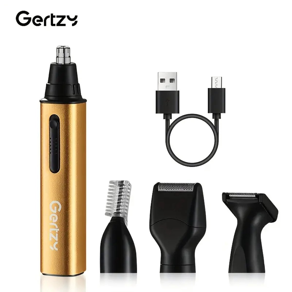 4-in-1 Gertzy Scheerapparaat voor Dames en Heren – Body Shaver + Precisietrimmer, Baard/Wenkbrauw + Oor/Neustrimmer – USB-Oplaadbare Full Body Groomer Kit – Voor een complete en perfecte Lichaamshaar verzorging - Kleur Goud