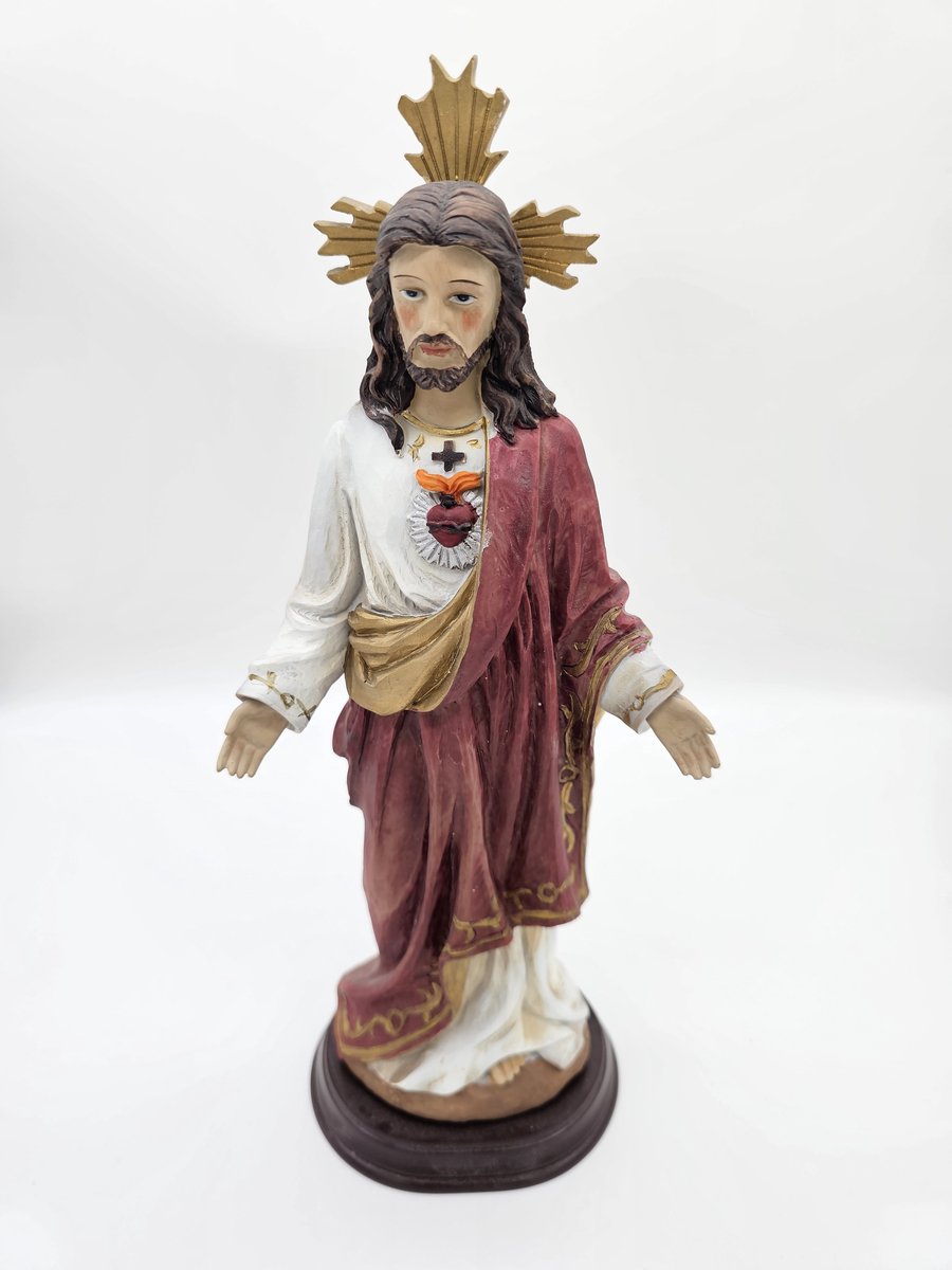 Jezus Christus met Kruis Wonderdadig - beeld 31,5 cm hoog op console - materiaal polystone - religieus beeld
