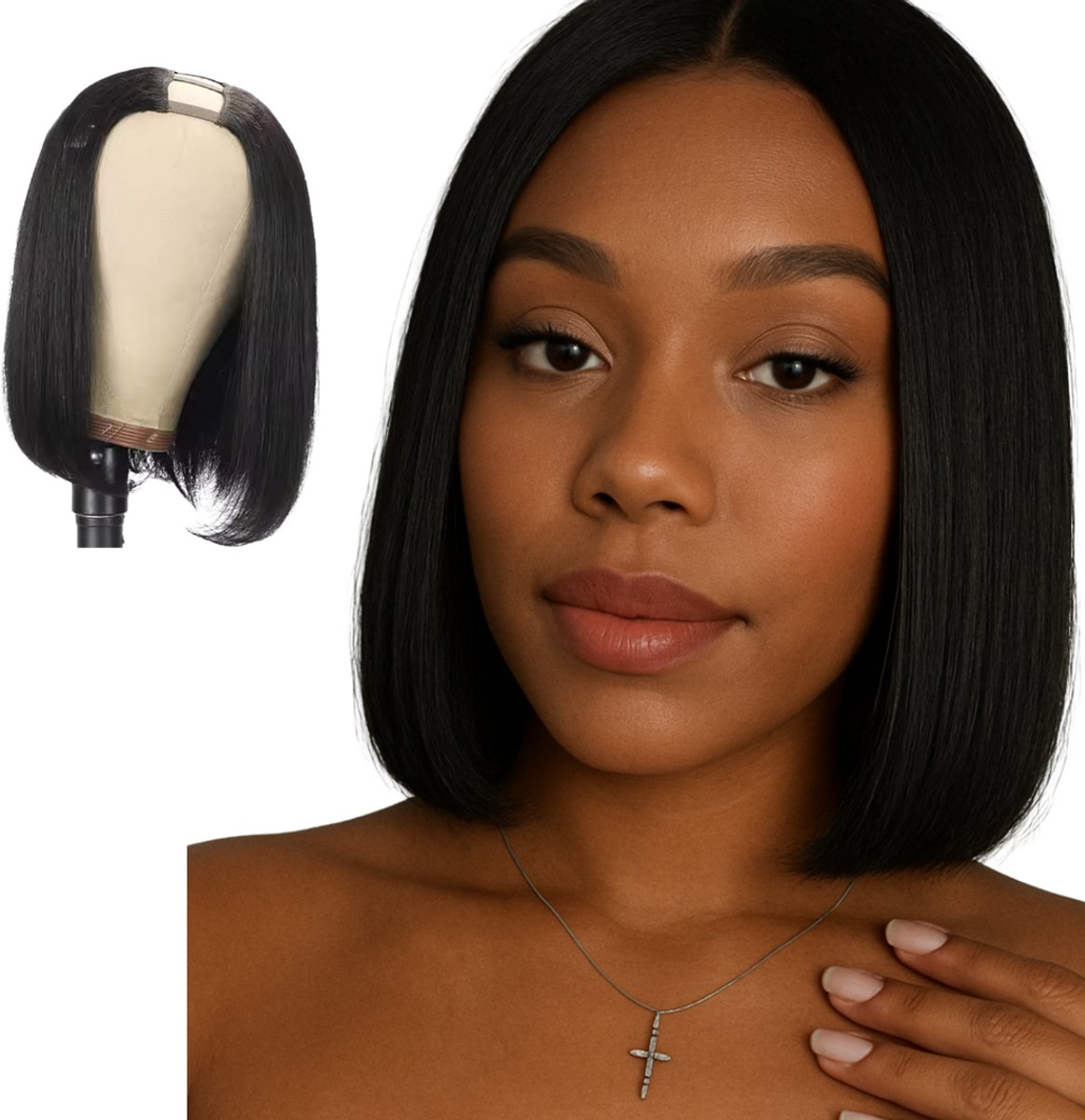 Pruik Dames Bob - Hair Wig - V-part wig Real hair- Haarstuk met Clip - Haarwerk - Glueless Wigs Hair - Haarextensions Dollsbeauty