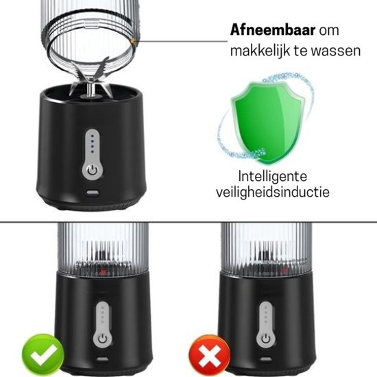 Intelectro Mini Blender To-Go - Draagbare Blender - Krachtig, Draadloos en Veilig in Gebruik! - Perfect voor Smoothies, Shakes, Sappen en Meer! - 530ml - 150W - zwart - Levering sneller dan Aangegeven! van Merkloos — afbeelding 3