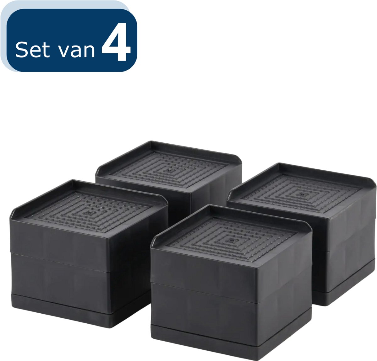 Goedkoopste VOKA - Meubelverhogers - Bedverhogers Set van 4 hoogwaardige verstelbare 5cm en 8 cm meubelverhogers - 3 x 4- Zwart - Ruimtebesparende verhoger - Tafelverhoger, Stoelverhoger, Bankverhoger Verstelbaar - Multifunctioneel - Max. 800kg.