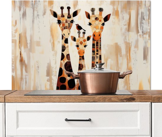 Spatscherm keuken 100x65 cm - Kookplaat achterwand Giraffen - Cartoon ...