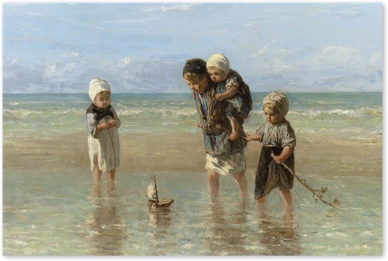 Graphic Message - Schilderij op Canvas - Kinderen der zee - Jozef Israëls - Oude Meesters - Rijksmuseum - Strand - Zandvoort - Hollandse Wanddecoratie - Woonkamer Muurdecoratie