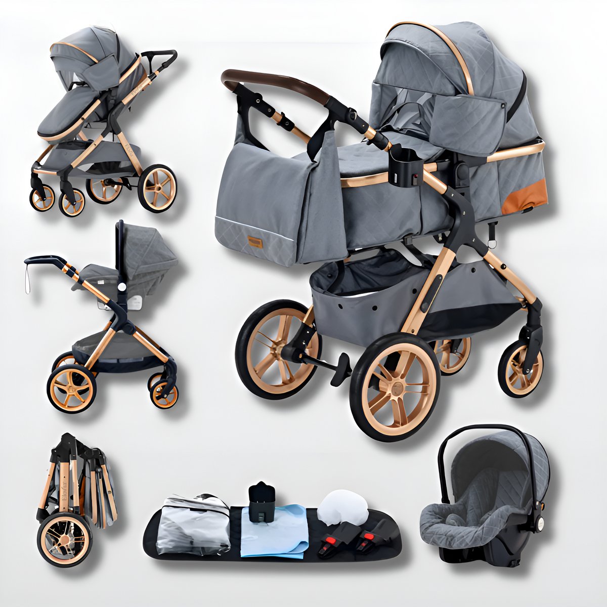 Kinderwagen 3 in 1 Grijs - incl. Àutostoel - 0-25kg -