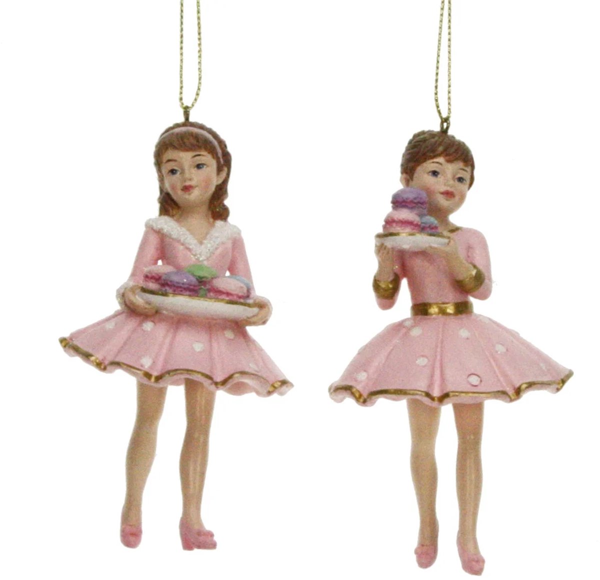1x Ornament Meisjes met macarons, 6x6x12cm