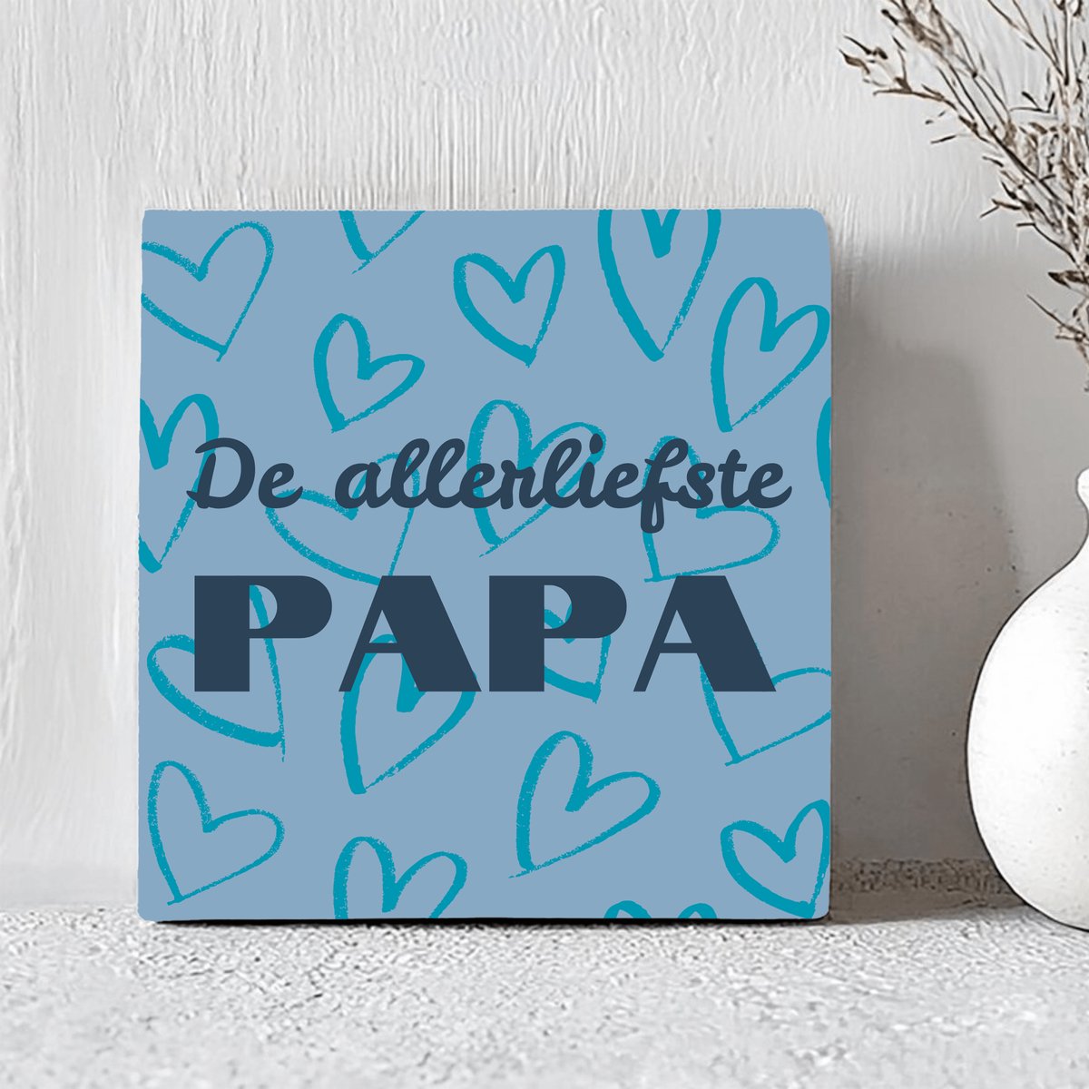 Printazzy - Tegeltjes met Tekst - De Allerliefste Papa - Vaderdag Cadeau - Cadeau Voor Hem - Wanddecoratie - Onderzetters voor Glazen - Blauwe Hartjes