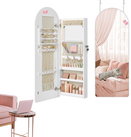 Armoire à bijoux Signature Home Bella - Armoire à miroir avec miroir et éclairage LED- Verrouillable avec miroir intérieur - blanc - 108 cm