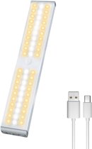 AXIMO Kastverlichting met Bewegingssensor – USB oplaadbaar en Accu indicatie - 60 LED Warm White/Cool White - Keukenverlichting onderbouw - Instelbare sterkte - Draadloos