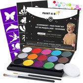 Paintaboo Schmink op Waterbasis - Schminkset Kinderen - Penselen, Sponsje, Sjablonen en Glitters - 15 Kleuren - Pride