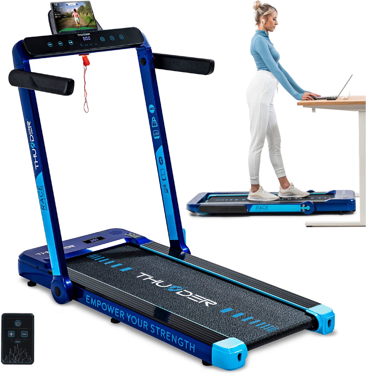 THUNDER® RACE-BLUE Loopband inklapbaar - Walking Pad - Bluetooth Apps - LED Display - 14 km/u - Tot 130 kg