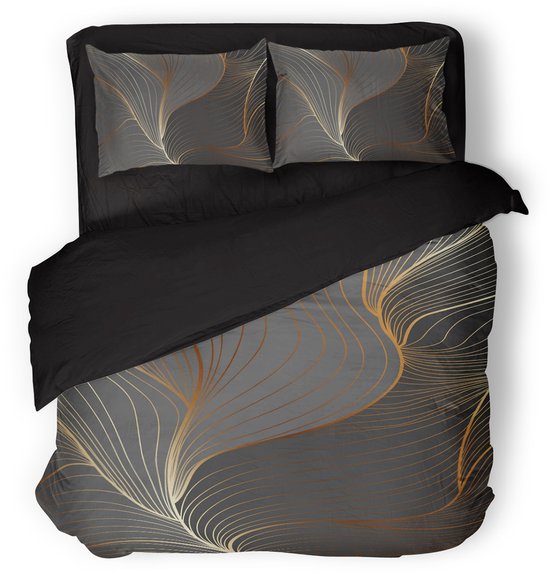 Eleganzzz Dekbedovertrek Lush Gold - Grey - Dekbedovertrek 200x200/220cm - Micropercal -Tweepersoons - Dekbedovertrekken
