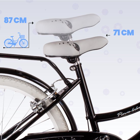 Flower Bike Kinderfiets 24 inch meisjes van 8 tot 12 jaar, Zwart, Fiets voor een meisje met 7 versnellingen, bagagedrager, metalen spatborden, V-brake, kettingkast — afbeelding 5