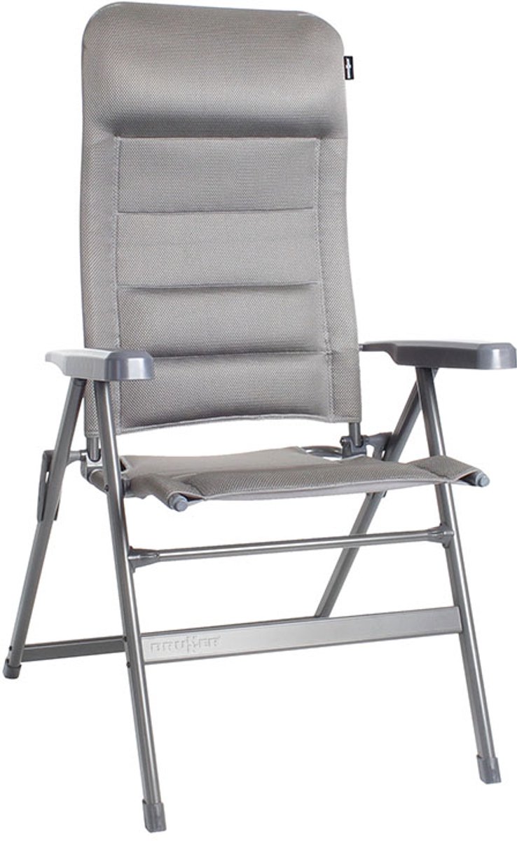 Brunner Vouwstoel Aravel 3D - Medium - Grijs - Verstelbare Rugleuning (7 Posities) - Aluminium Frame - Hoofdsteun - 5,3 kg - 120 kg Draagkracht