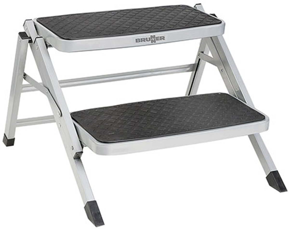 Brunner Ruckstep Opvouwbaar Dubbel Opstapje - Staal - Antislip Treden - Lichtgewicht (6.4 kg) - Voor Caravan & Camper