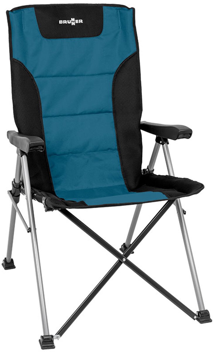 Brunner Klapstoel Raptor Highback - Zwart/Blauw - Verhoogde rugleuning - Stalen Frame - Lichtgewicht 6 kg - 120 kg Draagkracht