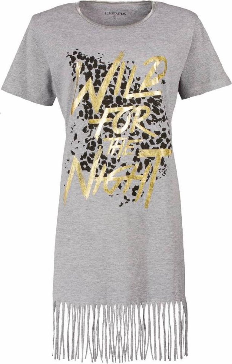 Tenderness Dames Nachthemd - Bigshirt - Fransjes - Grijs