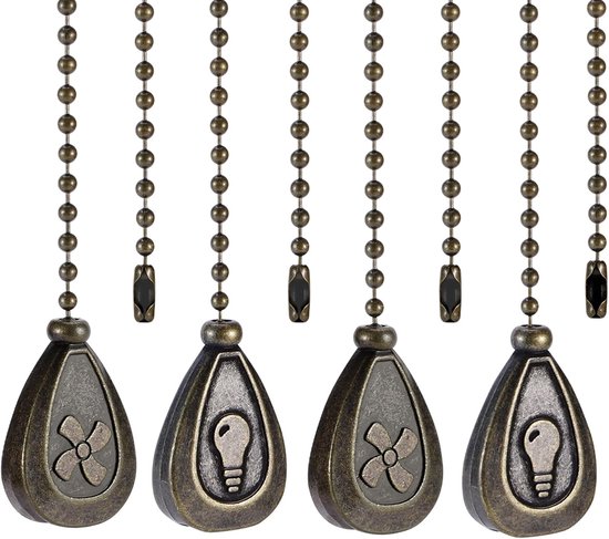 Plafondventilator Pull Chain set, gebruikt voor badkamer, toilet lamp/plafondlamp, ventilatorschakelaar, roestvrij stalen ketting en hanglamp ritssluiting, verlengstuk van 2 stuks