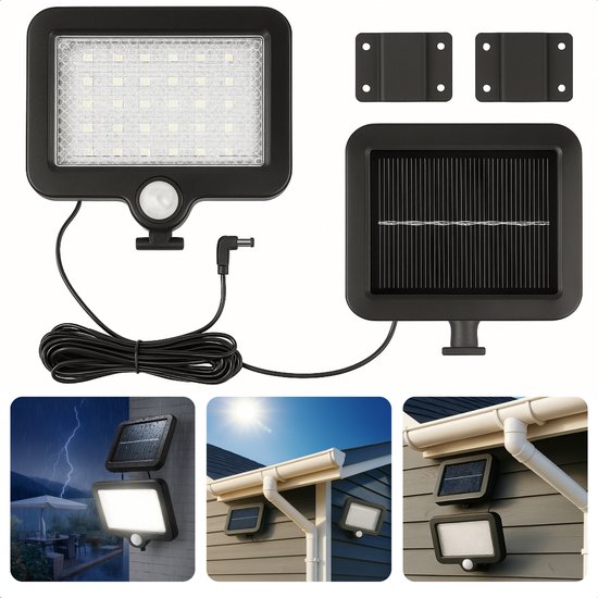 Zwarte solar buiten wandlamp Rafail met sensor - 200W