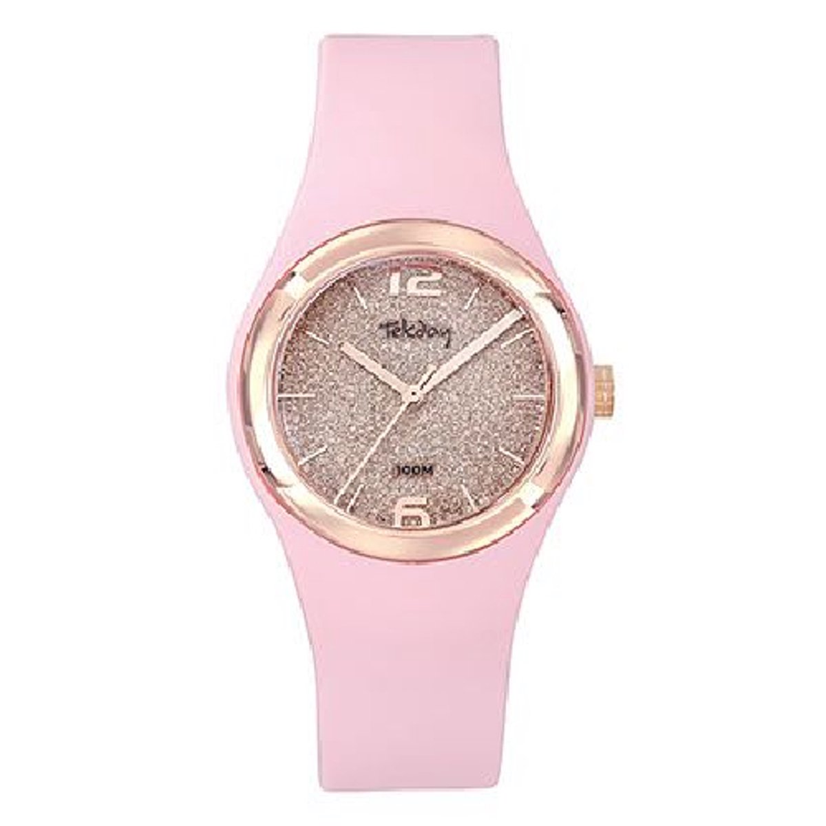 Tekday-model 654867-Dameshorloge-roze-rosekleurig-10 atm waterdicht-sporten-zwemmen-diameter 33mm-glitter op wijzerplaat-hoog draagcomfort