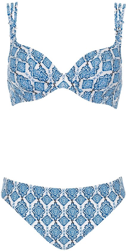 Bikini Sunflair Femme – Motif Mosaïque Blauw/ Wit – Bonnets à Armatures et Préformés – Bracelets Réglables – Taille 40 Bonnet B