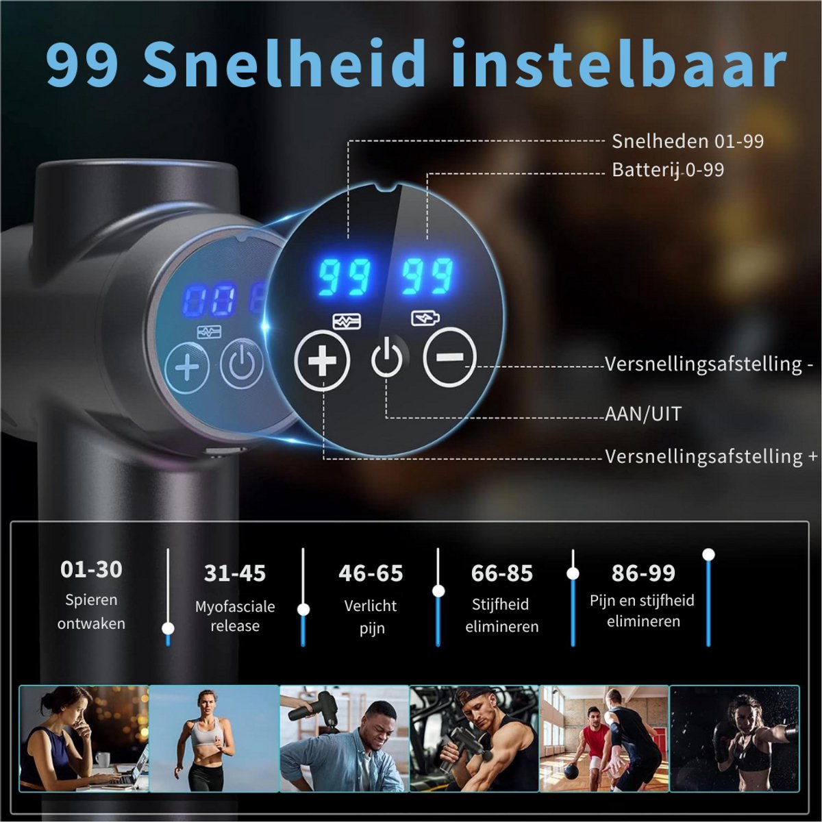 Afbeelding 2 van Zavira® Massage gun - Pistool - Theragun - 1800 mAh - Grijs