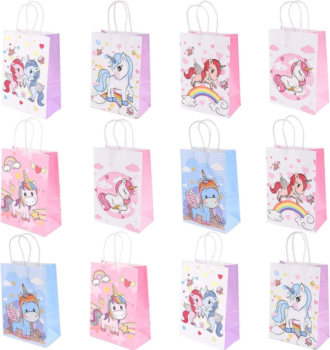 Feestzakjes voor kinderen | 12 stuks kleurrijke papieren snoepzakjes | Perfect voor verjaardagsfeest, themafeest en cadeauverpakking | Milieuvriendelijk en duurzaam