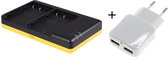 Huismerk Duo lader voor 2 camera accu's Panasonic DMW-BLF19 + handige 2 poorts USB 230V adapter
