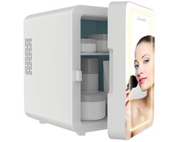 Jambo® Skincare Fridge - Mini Koelkast - Make-up Koelkast met Spiegel - Beauty Fridge met Spiegel en 3 Standen Ledverlichting - Wit - Cosmetica - 4 Liter
