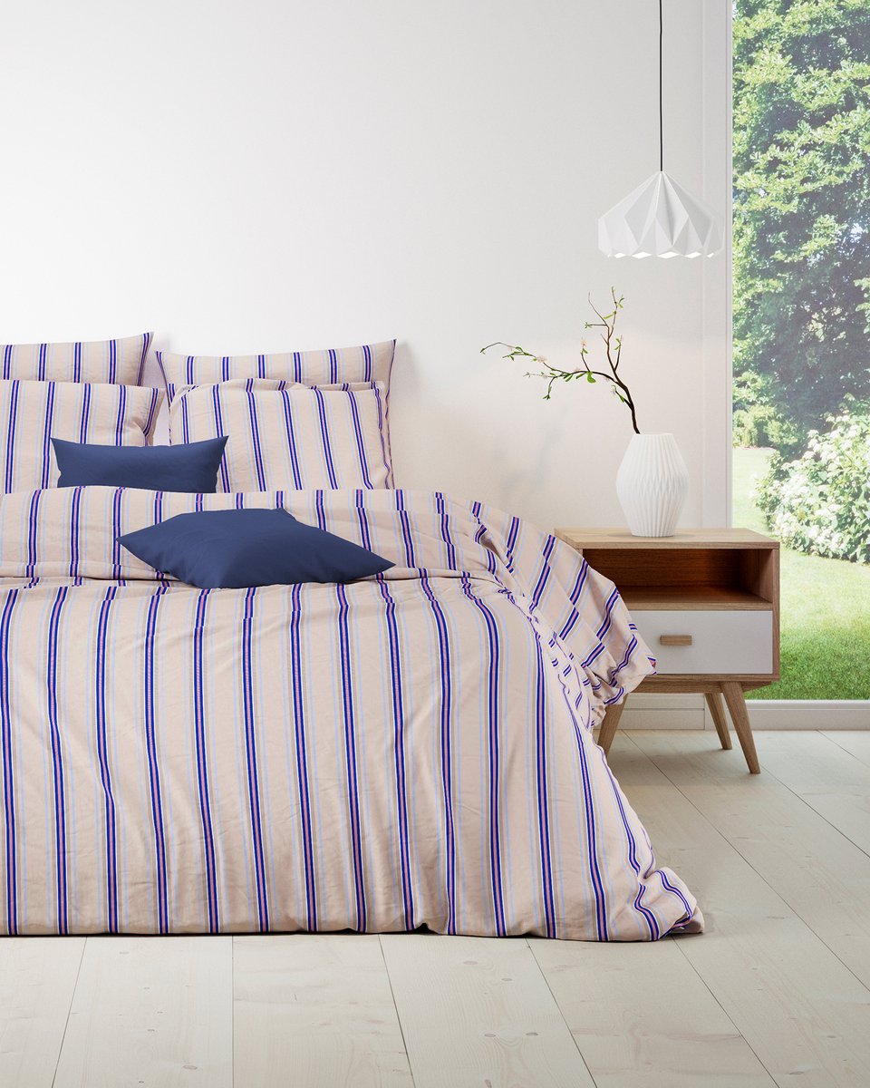 Mistral Home - DEKBEDOVERTREK - katoen renforcé - 270 x 220 cm + 2x 65 x 65 cm - extra breed - strepen - Écru