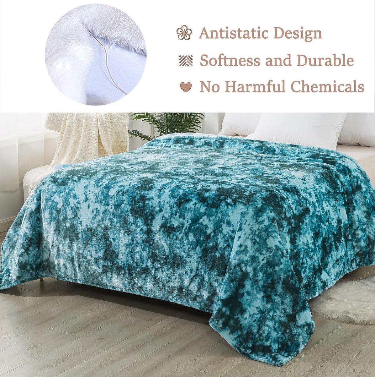 Famanu - Plaid Dikke Fleece Deken 220x240 cm Lake Blue Mixed Color Zacht en Warm Dubbele Beddeken en Flanellen Sofa Throw Dubbelzijdig Omkeerbaar