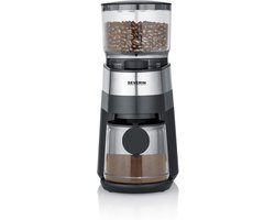 Severin KM 3880 Koffiemolen, ca. 140 W, aromatische biomassaschijfmolen, variabele hoeveelhedendosering voor 2-4-6-8-10 kopjes, maalgraad in 30 stappen, groot transparant bonenreservoir van 240 g, Poederreservoir (130 g) met aromakegel