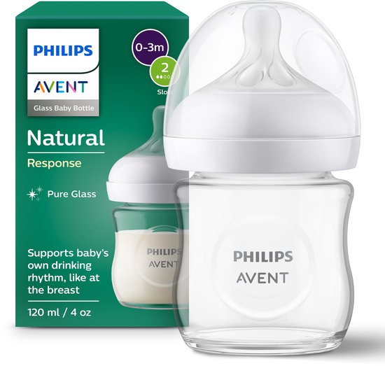 Philips Avent Natural Response Fles Glas 120ml – Flow 2 – BPS vrij- 1 fles - SCY930/01